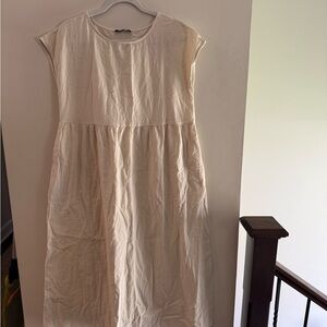 Women’s Cream Midi Dress - Casual Scoop Neck